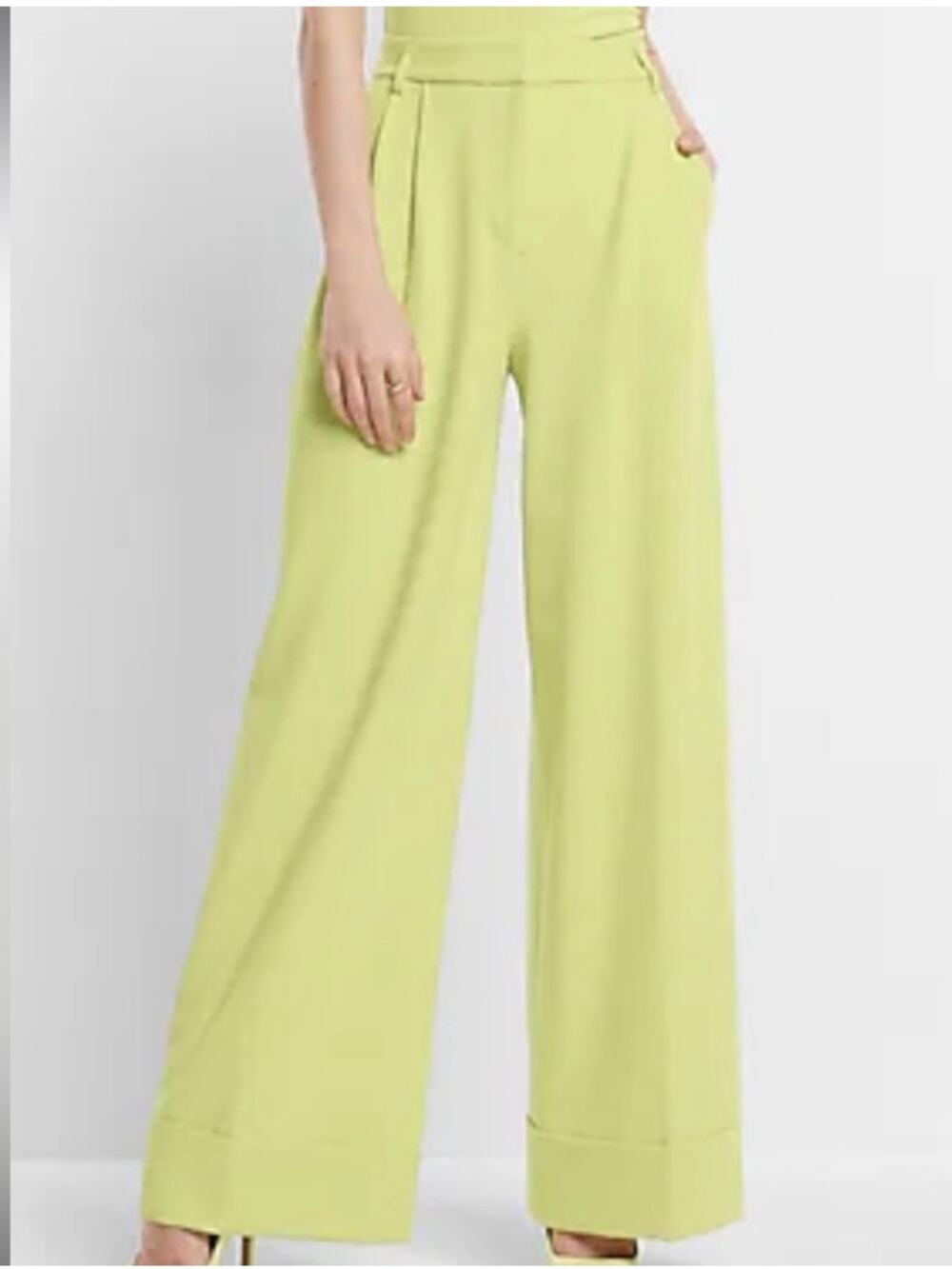 Express Wide Leg Super High Rise Pants Lime Green Neon Suit Trousers 12 12R NWT